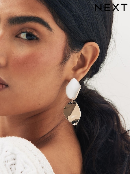 White and Gold Folded Molten Earrings Made With Recycled Metal (Q95984) | €8.50