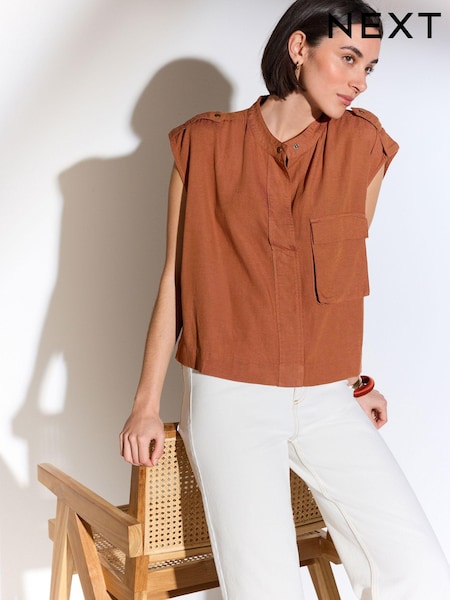 Rust Brown Sleeveless Utility Pocket Top (Q96014) | €16