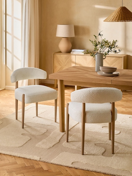 Set of 2 Casual Boucle Oyster Aire Light Wood Leg Dining Chairs (Q96145) | €405