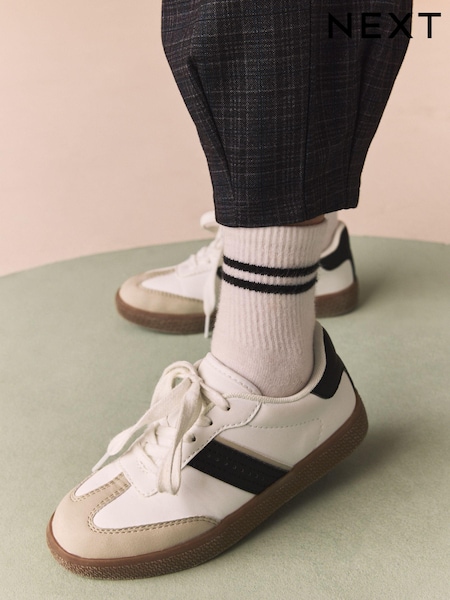 White Mono Retro Lace Up Trainers (Q96147) | €19 - €26