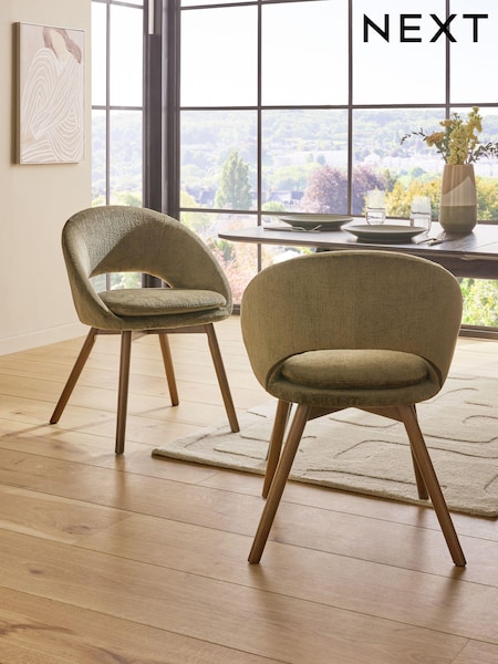 Set of 2 Plush Chenille Moss Green Hewitt Upholstered Dark Wood Leg Dining Chairs (Q96151) | €415