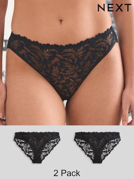 Black High Leg Ultimate Comfort Lace Knickers 2 Pack (Q96154) | €20.50