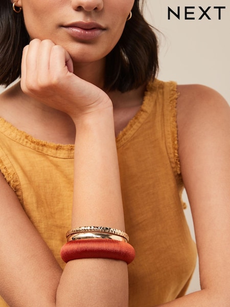 Orange Thread Wrapped Chunky Bangles Pack (Q96158) | € 8