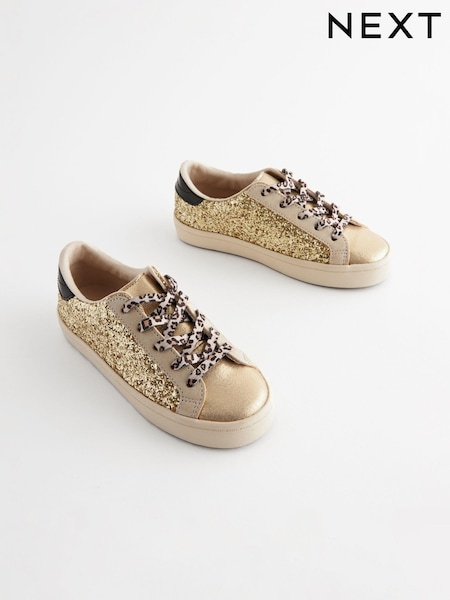 Gold Glitter Lace Up Lowtop Trainers (Q96186) | AED78 - AED102