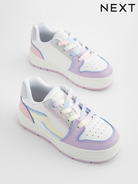 White Rainbow Pastel Chunky Lace Up Skate Trainers (Q96188) | AED76 - AED97