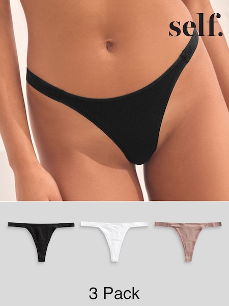 self. Mauve Pink / Black / White Thong Cotton Rich Knickers 3 Pack (Q96198) | €13