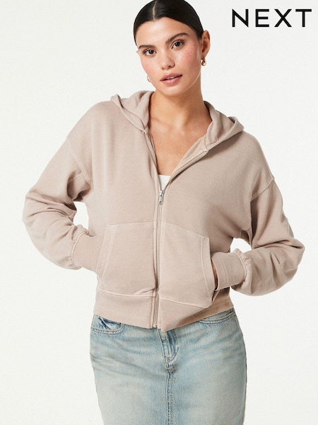 Нейтральный - Raw Hem Detail Washed Zip Through Hoodie (Q96264) | €9