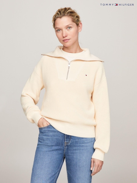 Tommy Hilfiger Cream Half Zip Knit Jumper (Q96268) | €106