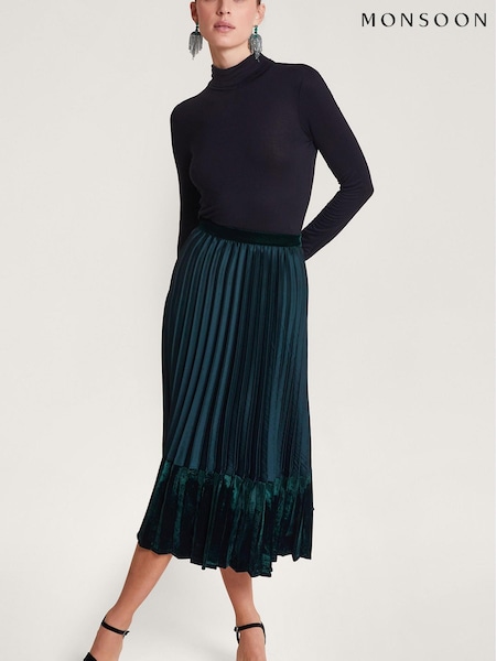 Monsoon Green Brielle Pleated Midi Skirt (Q96302) | €44.50