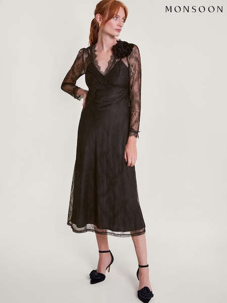 Monsoon Blakely Lace Corsage Black Dress (Q96339) | €54