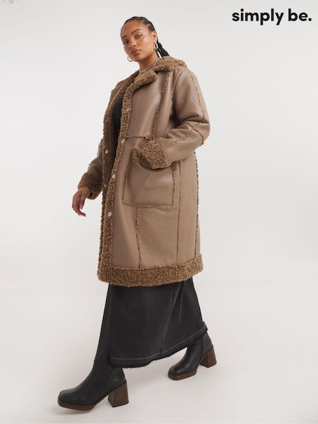 Simply Be Natural Long Length PU Aviator Coat (Q96383) | €46
