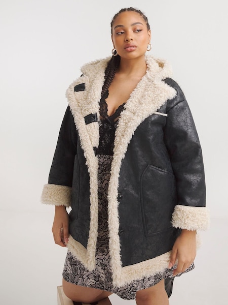 Simply Be Black Premium Hooded Aviator Coat (Q96418) | €43
