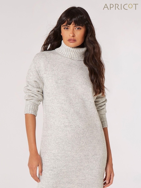 Apricot Grey Chunky Roll Neck Marl Knit Jumper Dress (Q96463) | €27