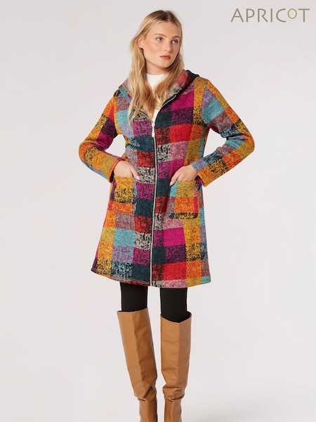 Apricot Multi Check Fleece Hood Cardigan (Q96470) | €47