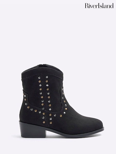 River Island Black Girls Studded Western Boots (Q96478) | €23