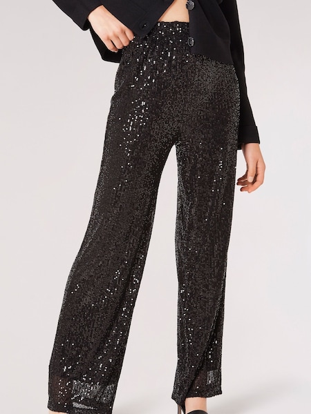 Apricot Black Sequin Lines Palazzo Trousers (Q96492) | €18.50