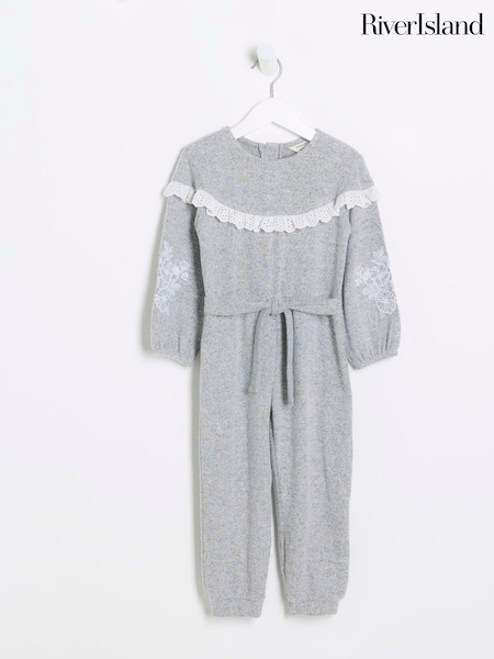 River Island Grey Mini Girls Cosy Jumpsuit (Q96496) | €13