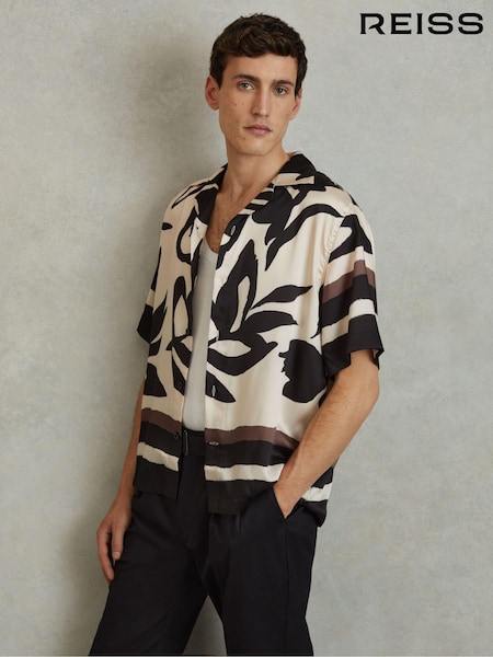 Reiss Black/Ecru Croft Relaxed Cuban Collar Shirt (Q96509) | €180