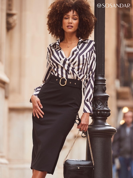 Sosandar Black Two Part Belted Pencil Dress (Q96535) | €50
