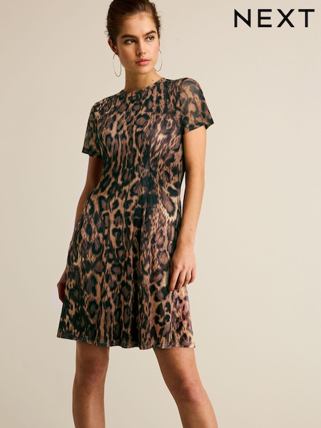 Leopard Print Mesh Corset Detail Mini Dress (Q96572) | €15