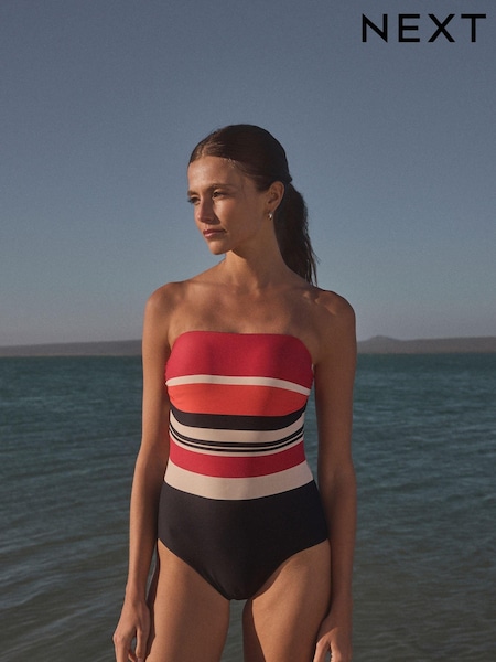 أحمر/أسود خطوط - Bandeau Tummy Control Swimsuit (Q96598) | ‏75 د.إ.‏