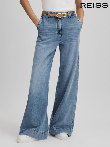 Голубой - Reiss Olivia Wide Leg Contrast Stitch Jeans (Q96619) | €228