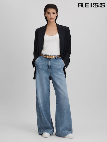 Reiss Light Blue Olivia Petite Wide Leg Contrast Stitch Jeans (Q96622) | €140