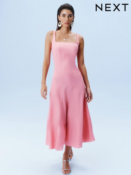 Pink Linen Blend Midi Dress (Q96646) | €24