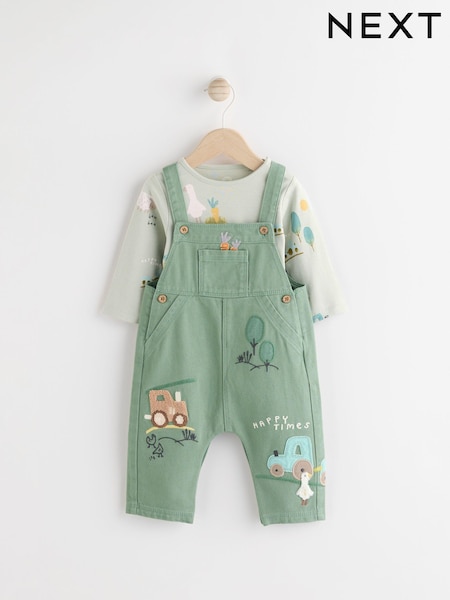 Green Farm Baby Twill Dungarees and Bodysuit Set (0mths-2yrs) (Q96684) | AED71 - AED78