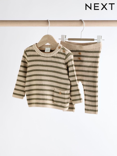 Green Stripe Baby Knitted Rib Top and Leggings Set (0mths-2yrs) (Q96746) | AED63 - AED71