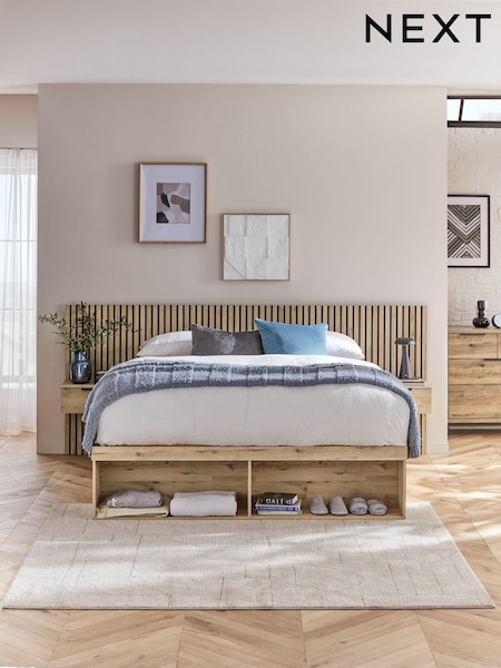 Light Oak Effect Bronx Wooden Hotel Bed Frame with Platform Storage and Bedside Tables (Q96760) | €1,425 - €1,550