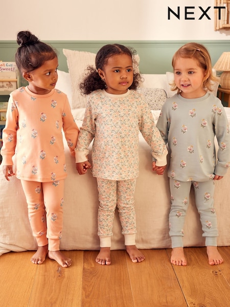 Sininen/ Persikka/ Cream Ditsy - Floral Snuggle Pyjamas 3 Pack (9mths-16yrs) (Q96762) | €25 - €32