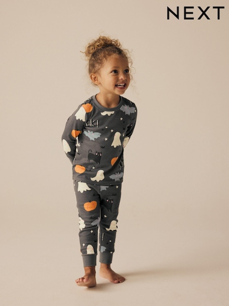 Grey Matching Family Halloween 100% Cotton Glow in the Dark Snuggle Pyjamas (9mths-12yrs) (Q96765) | AED42 - AED63