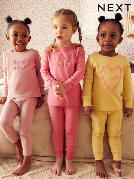 Rosa/Gelb mit Schriftzug - Printed Snuggle Pyjamas 3 Pack (9mths-12yrs) (Q96772) | 33 € - 45 €