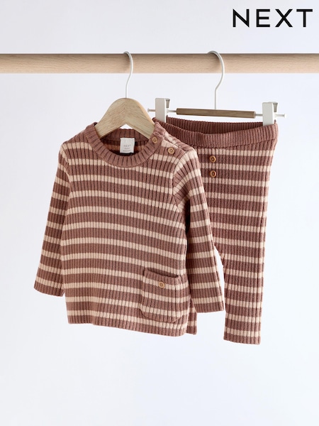 Brown Stripe Baby Knitted Rib Top and Leggings Set (0mths-2yrs) (Q96773) | AED63 - AED71