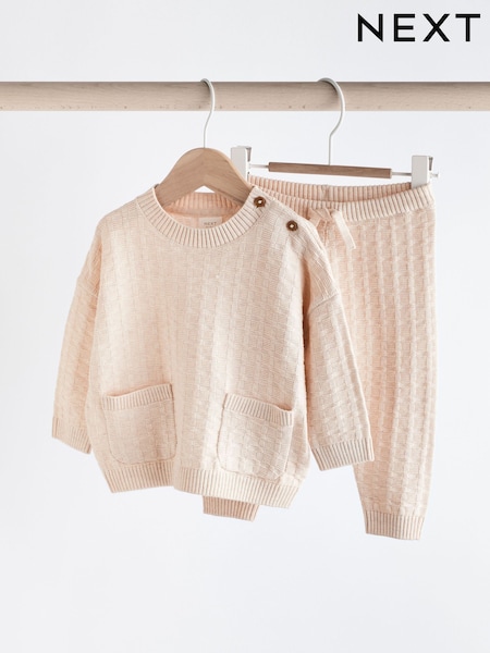 لون محايد - Baby Textured Knit 100% Cotton Top and Leggings Set (0mths-3yrs) (Q96774) | ‏60 د.إ.‏ - ‏ 67‏ د.إ.