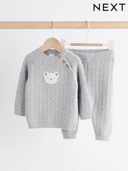 Grey Bear Baby Knitted 100% Cotton Top and Leggings Set (0mths-2yrs) (Q96789) | AED71 - AED78