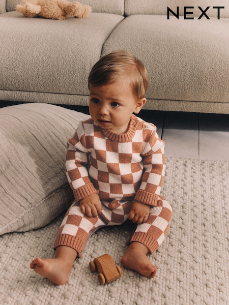 Brown Checkerboard Knitted Baby Romper (0mths-2yrs) (Q96807) | €18 - €20
