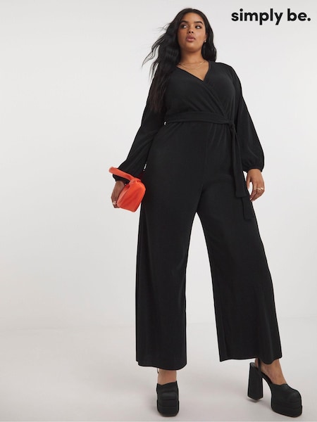 Simply Be Black Plissé Jumpsuit With Belt (Q96841) | €26