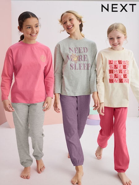 Ecru Cream/Pink Jogger Pyjamas 3 Pack (3-16yrs) (Q96878) | €31 - €41