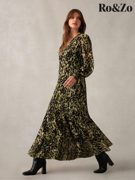 Ro&Zo Natural Soft Leopard V-Neck Midi Dress (Q96951) | €72