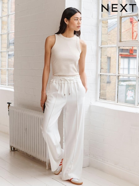 White Textured Elasticated Wide Leg Trousers (Q97030) | €19
