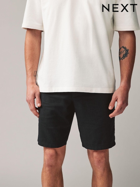 Negru - Linen Viscose Shorts (Q97120) | 96 LEI
