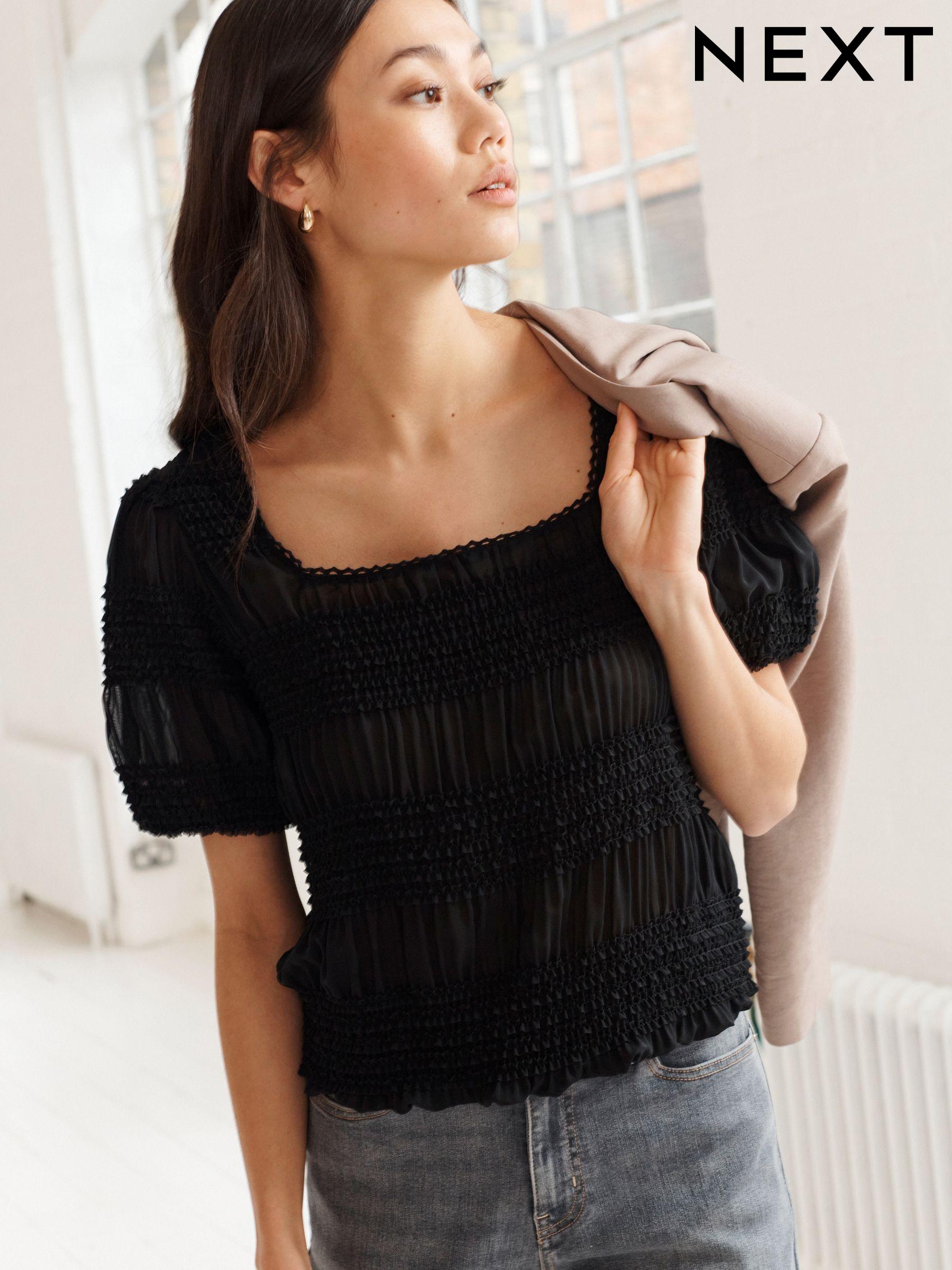 Women s Petite Blouses Black Square Neck Tops Next Luxembourg
