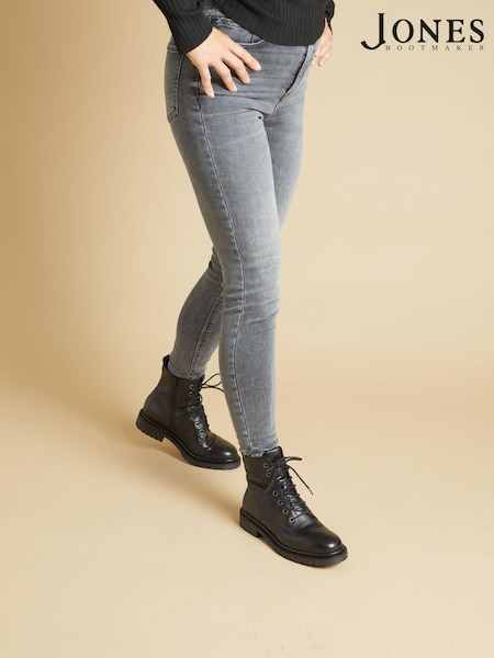 Jones Bootmaker Davi Leather Lace Up Black Boots (Q97175) | $227