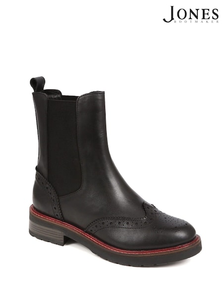 Jones Bootmaker Black Brogue Detail Leather Chelsea Boots (Q97185) | R$ 980