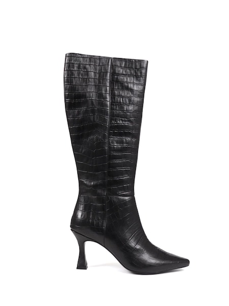 Jones Bootmaker Knee-High Leather Heeled Black Boots (Q97189) | €95