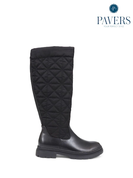 Pavers Black Quilted Knee Length Boots (Q97207) | R$ 495