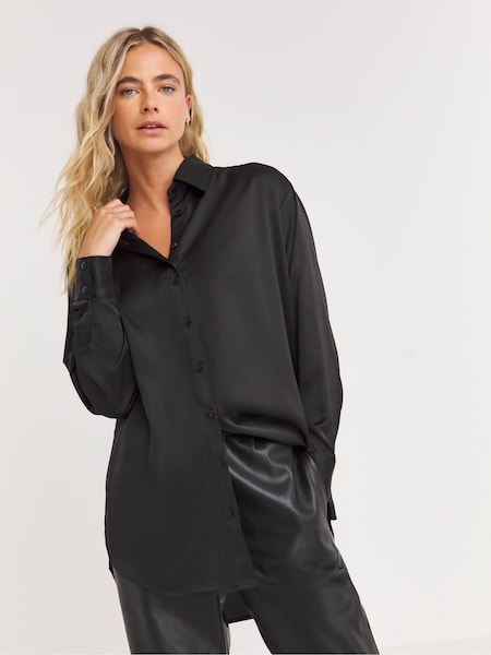 Simply Be Black Relaxed Fit Satin Shirt (Q97214) | €33 - €34