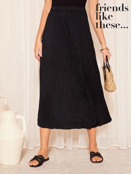 Friends Like These Black Soft Crinkle Satin Midi Skirt (Q97223) | 110 QAR